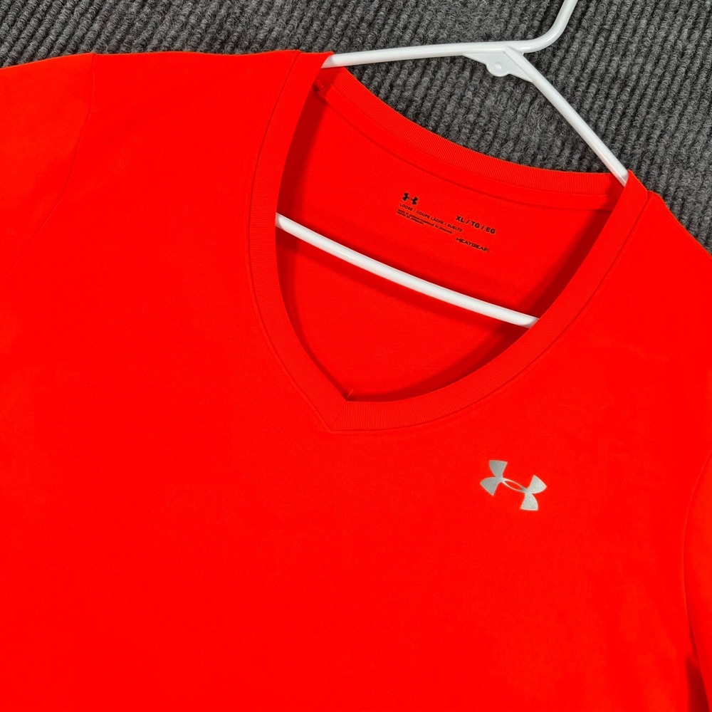 Under Armour Shirt Womens Pink XL Extra Large Short Sleeve Loose Fit V Neck Gym